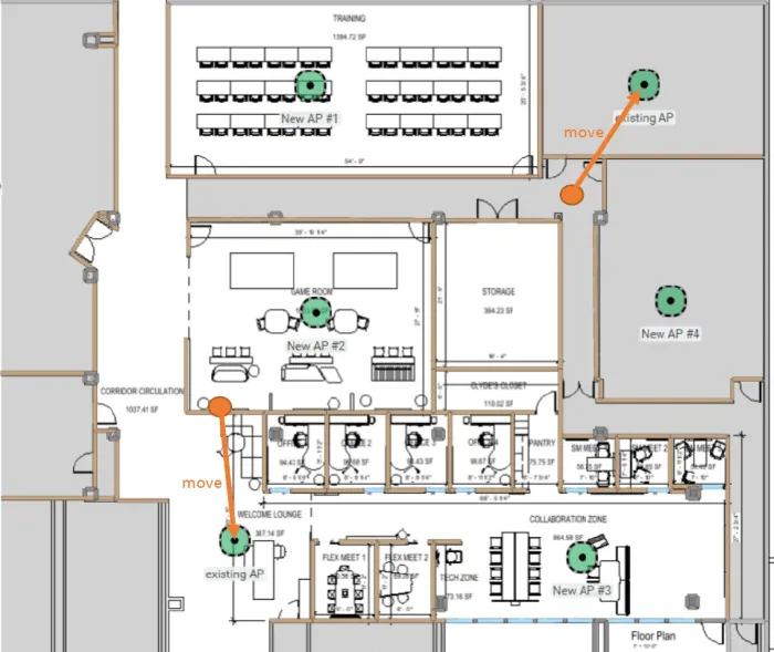 Drawing of wireless plan for career center.