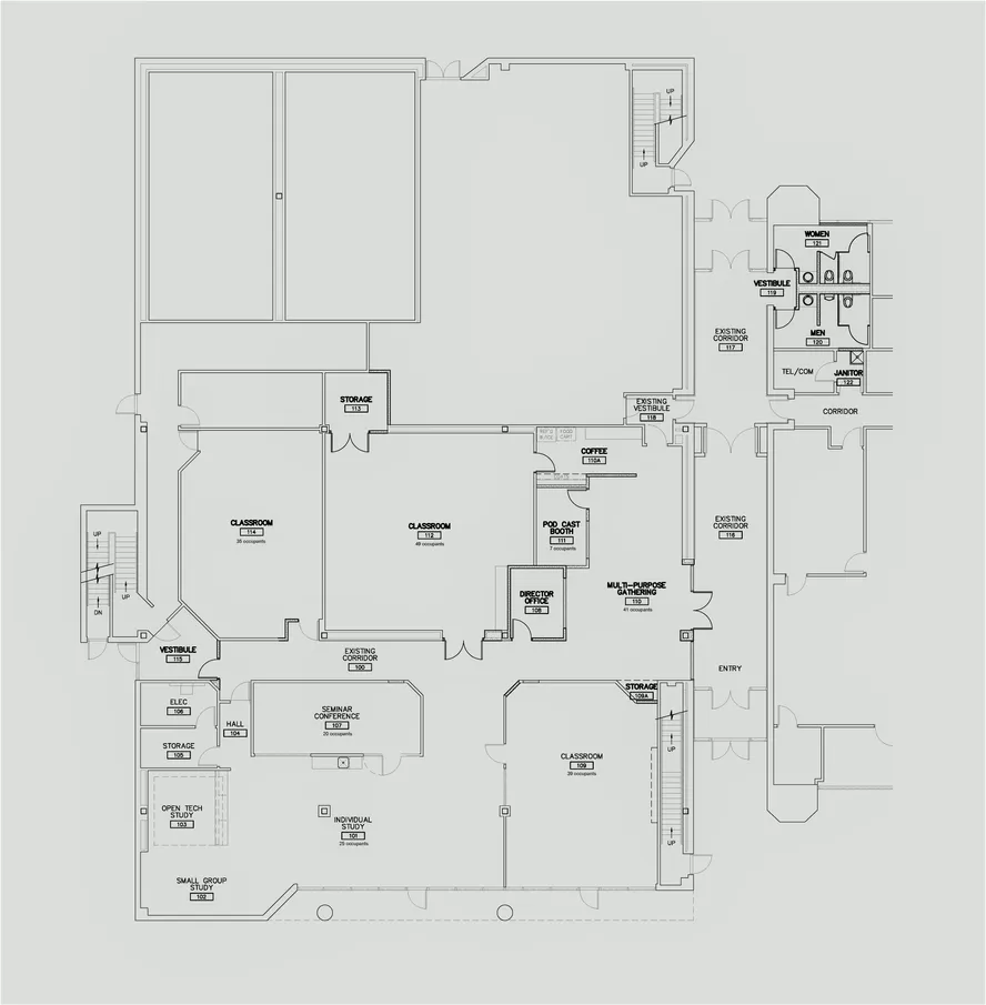 Drawing of wireless plan for downtown campus.