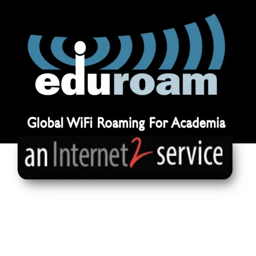 Logo for eduroam. Reads global wifi roaming for Academia. An internet 2 service.